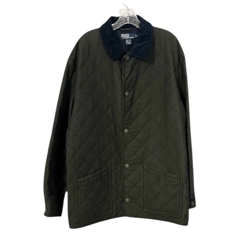Polo Ralph Lauren Men's Quilted Chore Jacket L Green Navy Corduroy Collar Preppy